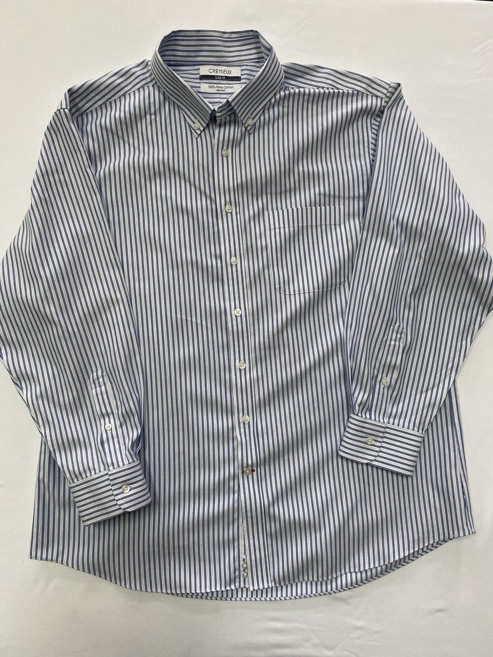 Cremieux Slim Fit Men’s Shirt Blue White Striped Pima Cotton Non-Iron L/S - Picture 1 of 7